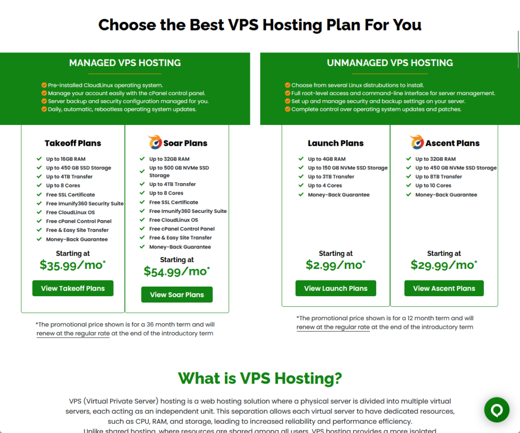 managed and unmanaged vps hosting plans from a2 hosting