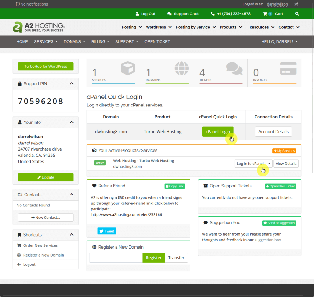login directly to your cpanel services