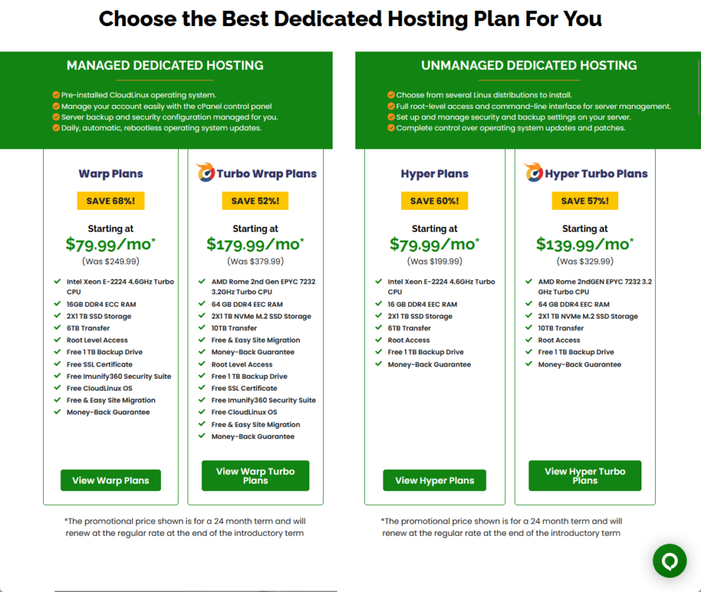 managed and unmanaged dedicated hosting from a2 hosting