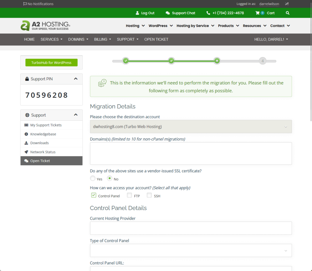 migration details step - a2 hosting free migration feature