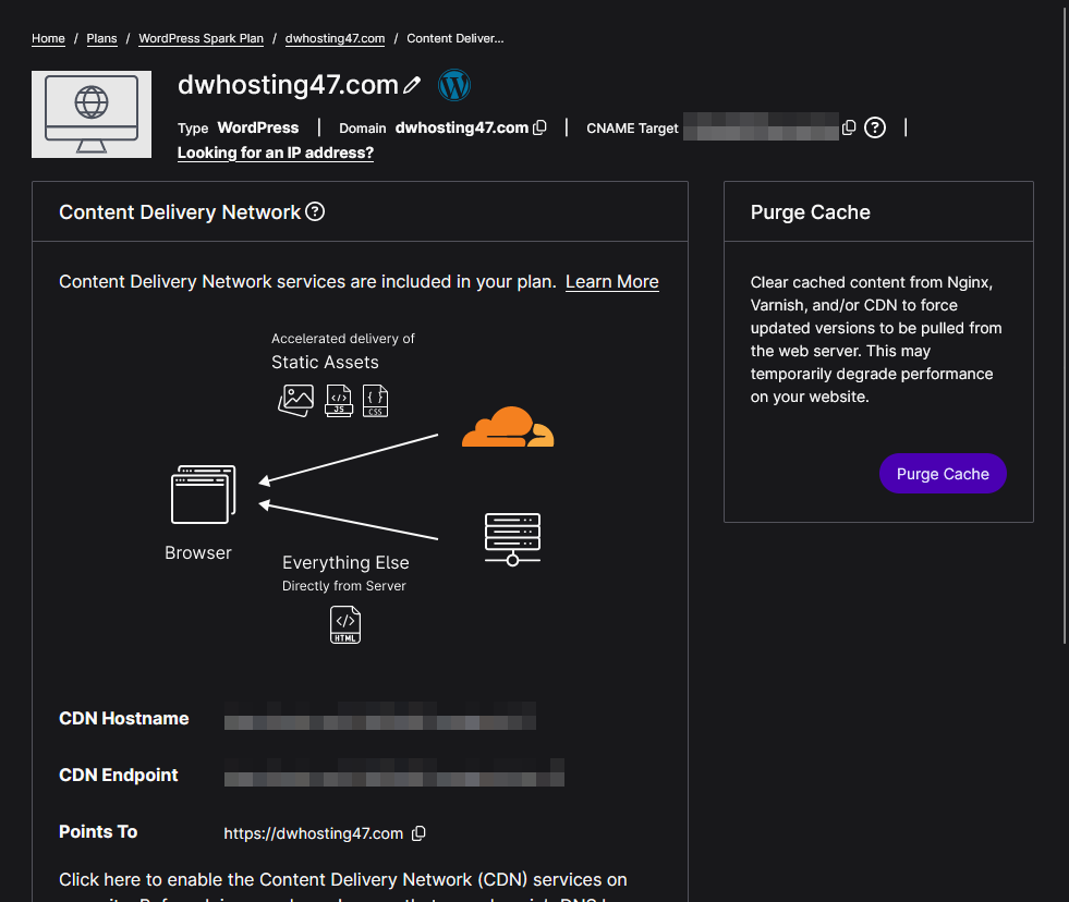 a page where you can configure and manage cdn on your site