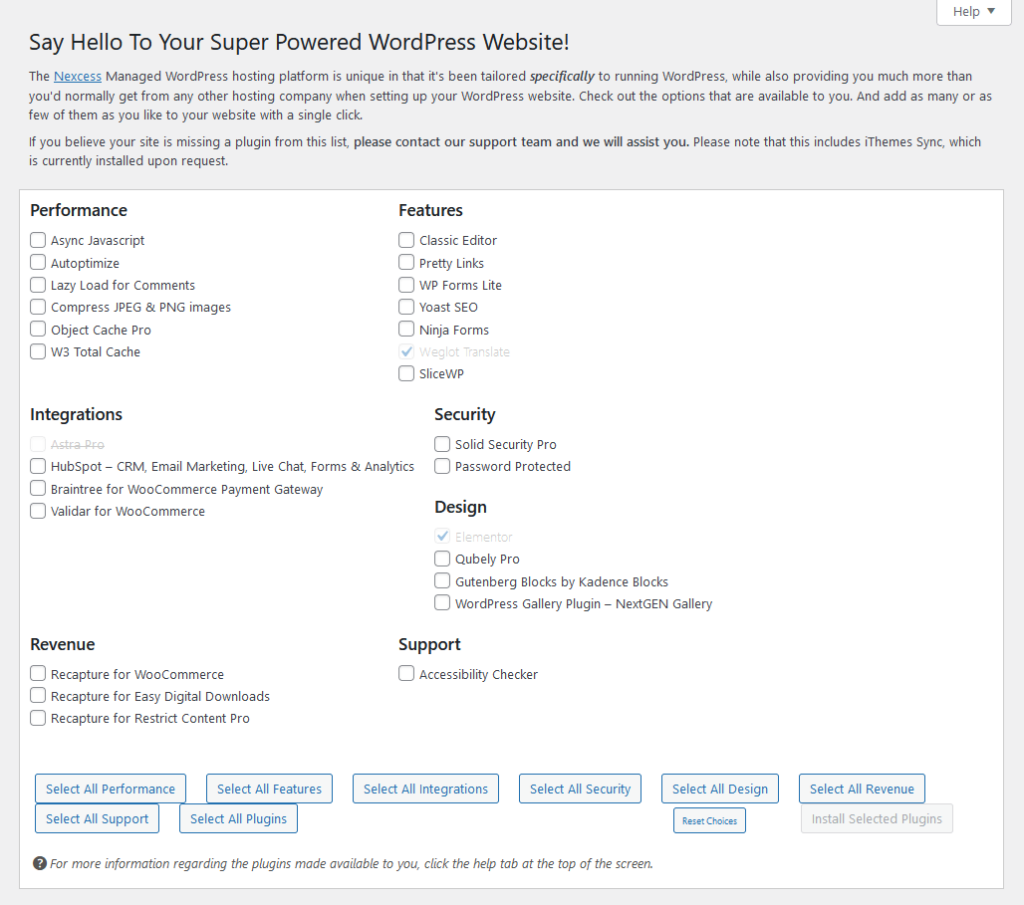 a page in the wordpress admin where you can install and activate plugins on one click