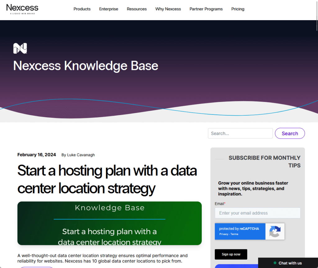 the front page of nexcess’s knowledge base that looks like a blog