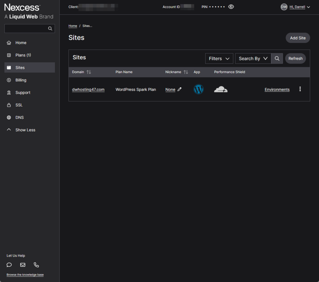 the sites pages contain all the sites created in nexcess