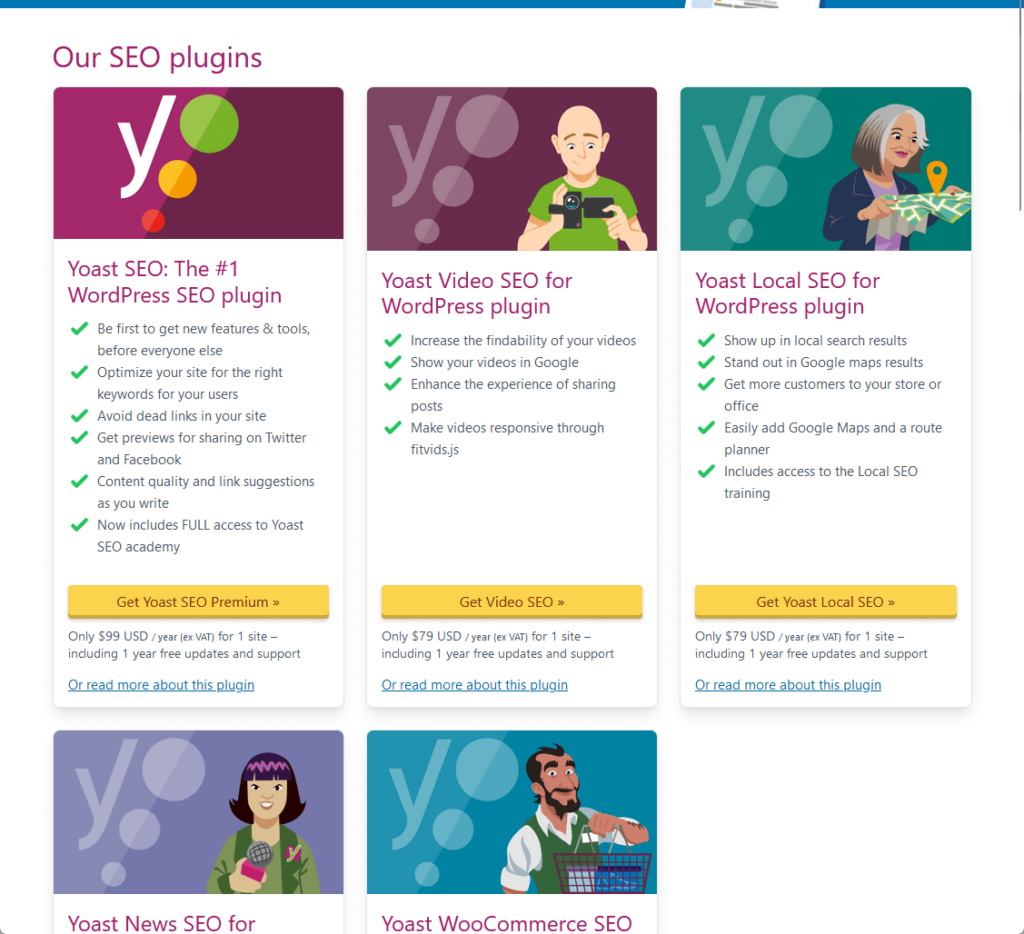 the premium version of yoast costs $99 per year