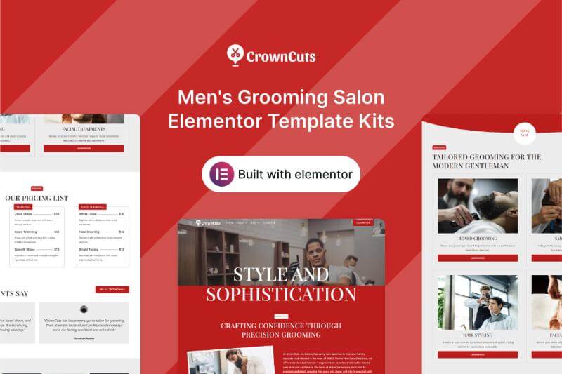 CrownCuts - Mens Grooming Salon Elementor Template Kit