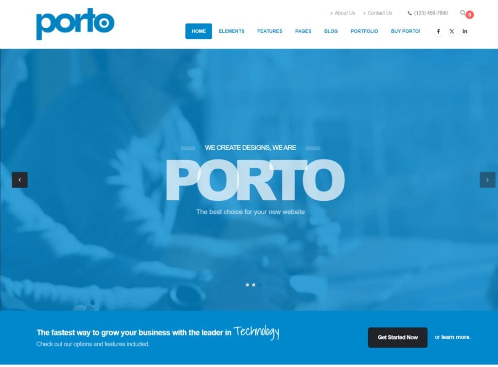Current website preview after installing the Porto demo site