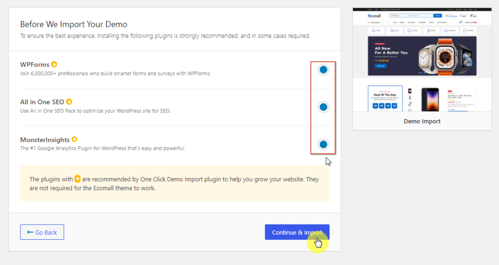 Import Ecomall demo site