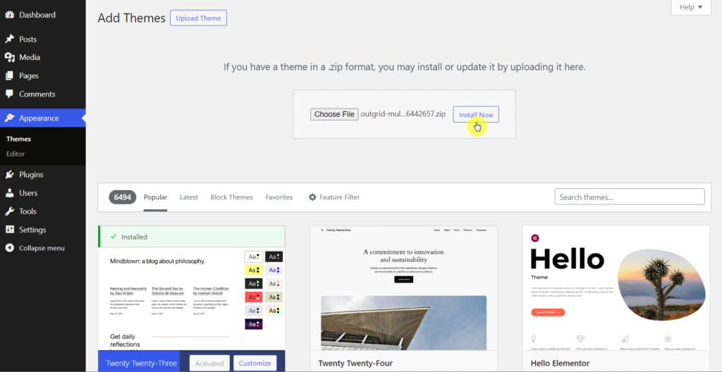 Install Outgrid theme