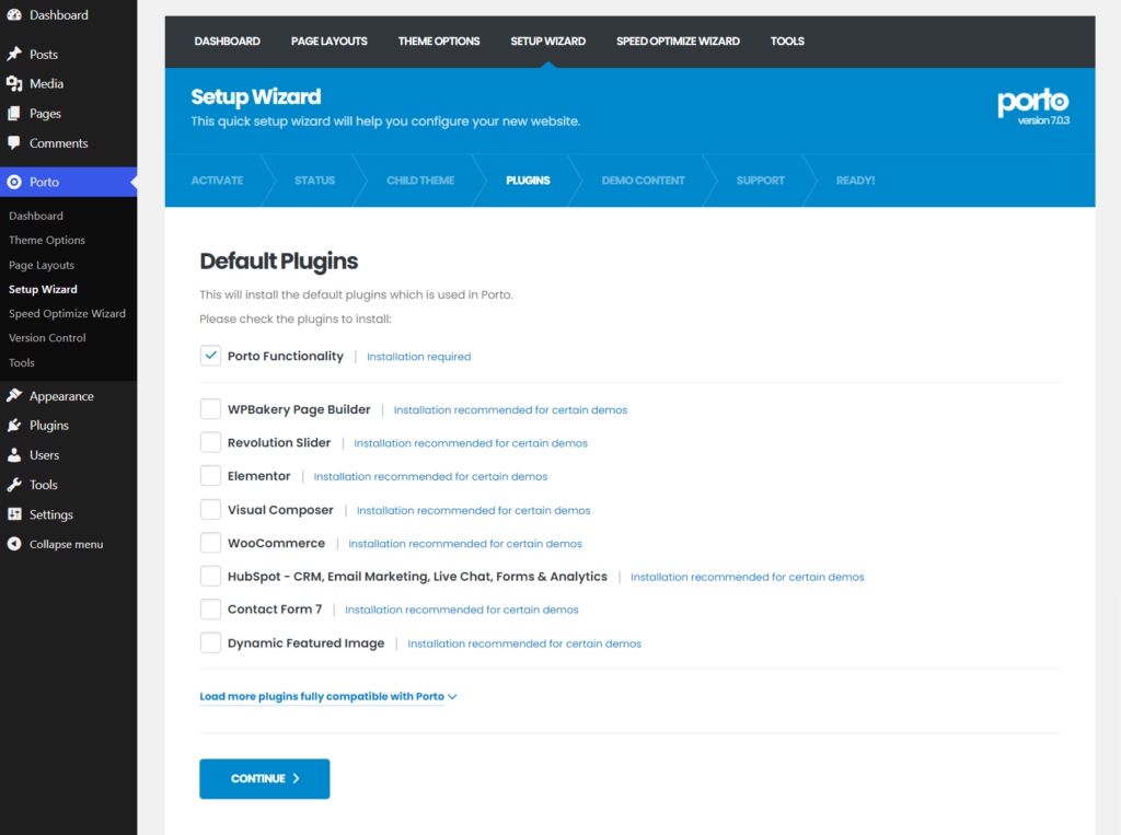 Install required plugins for Porto theme