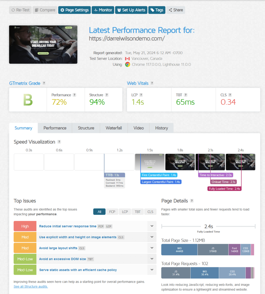 Outgrid GTmetrix report