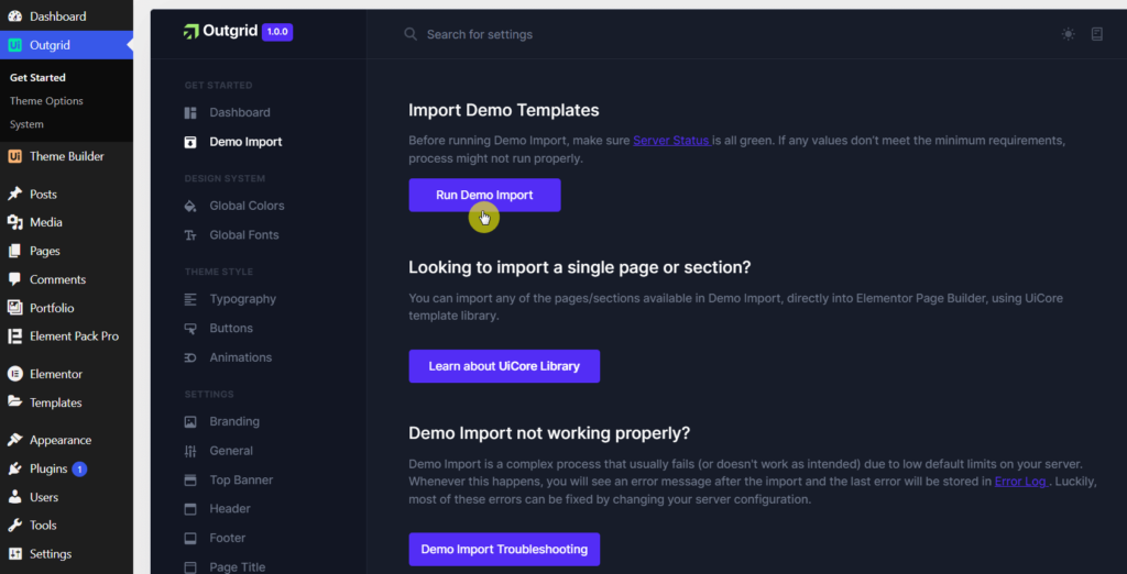 Outgrid demo importer area