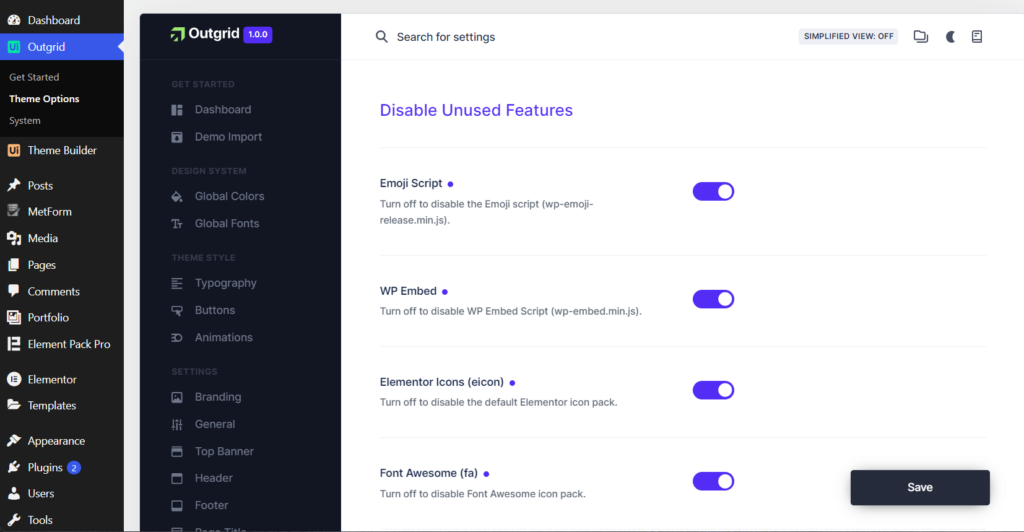 Performance settings