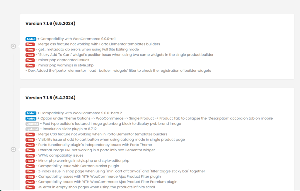Porto theme changelog