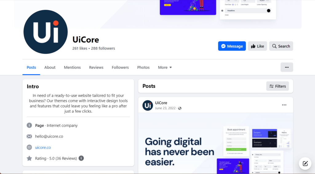 UiCore Facebook page