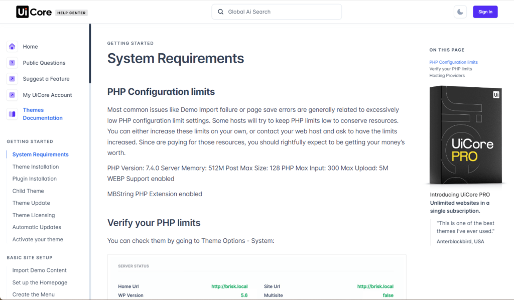 UiCore documentation area