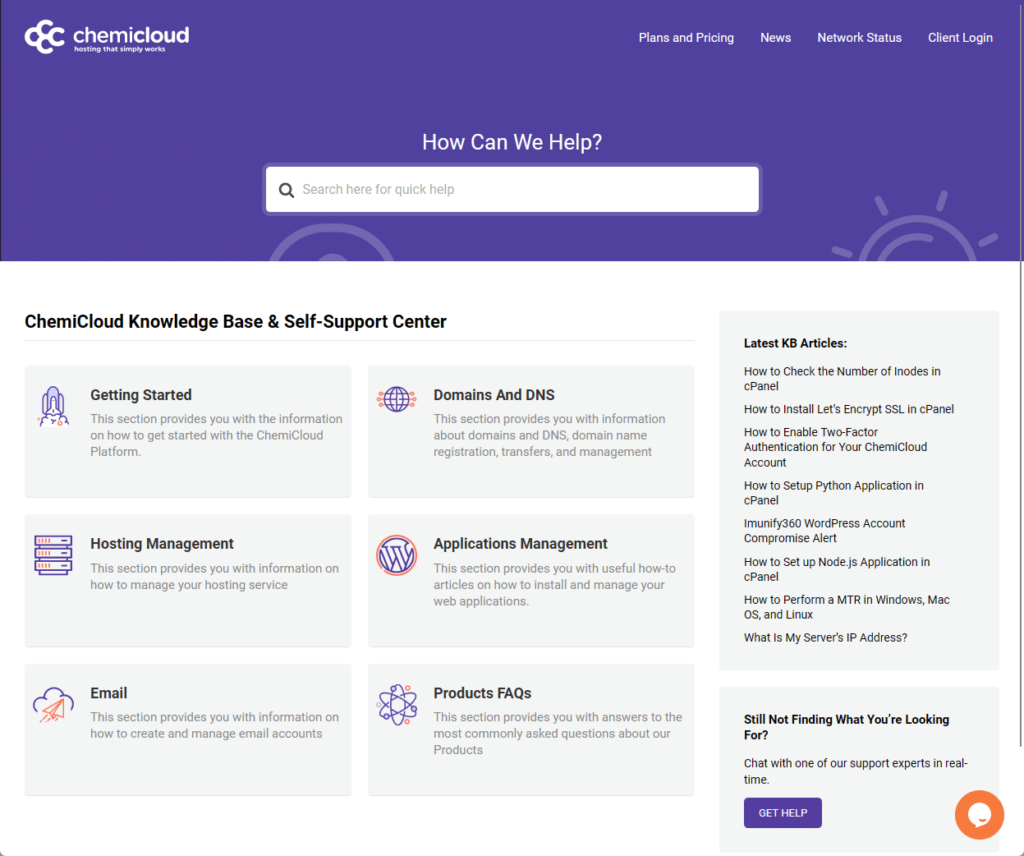 chemicloud knowledge base front page