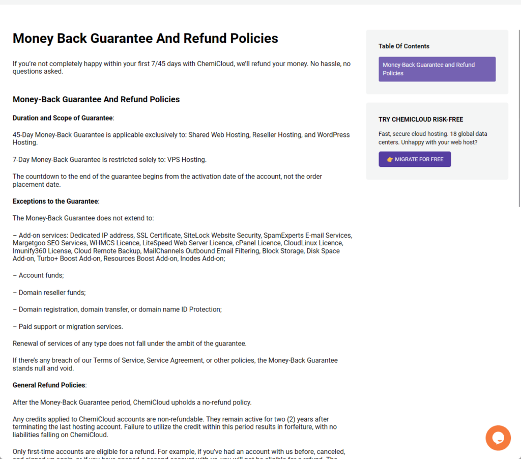 chemicloud refund policy