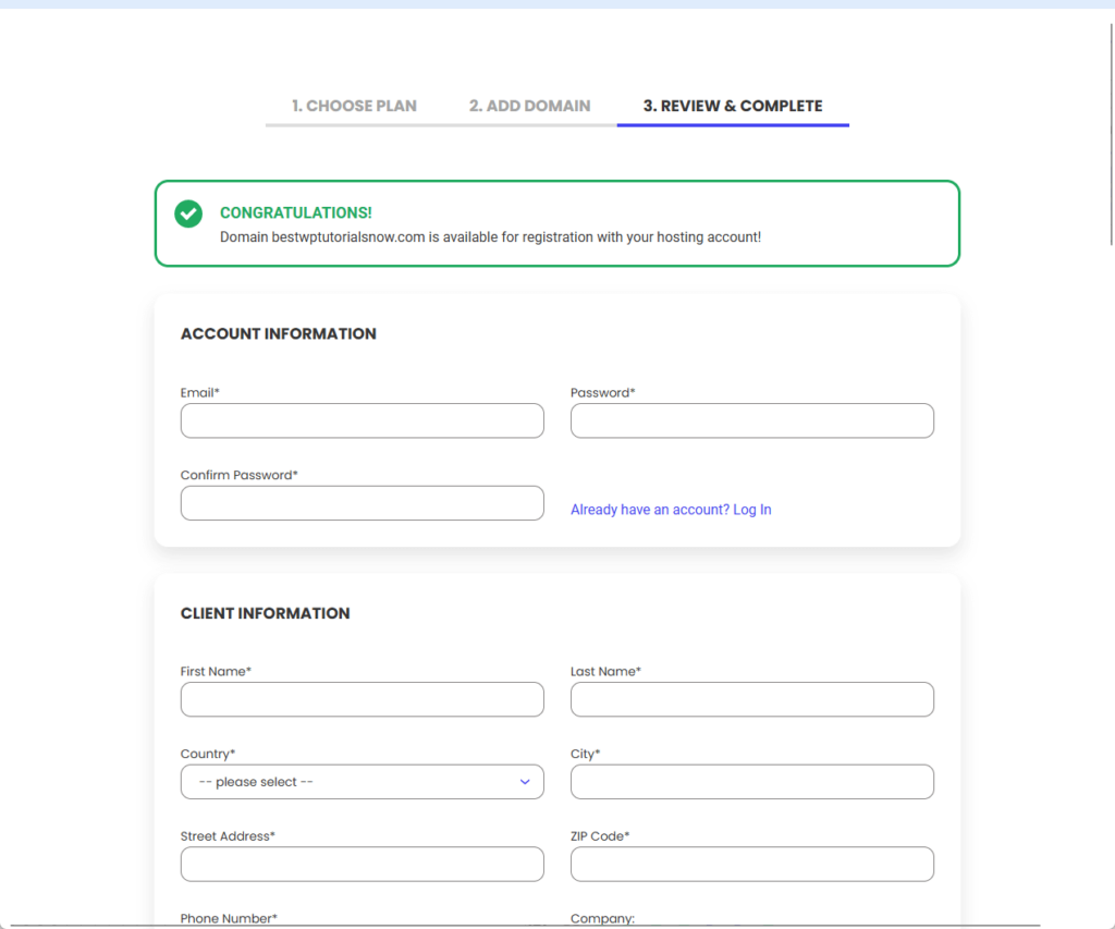 complete account information with siteground