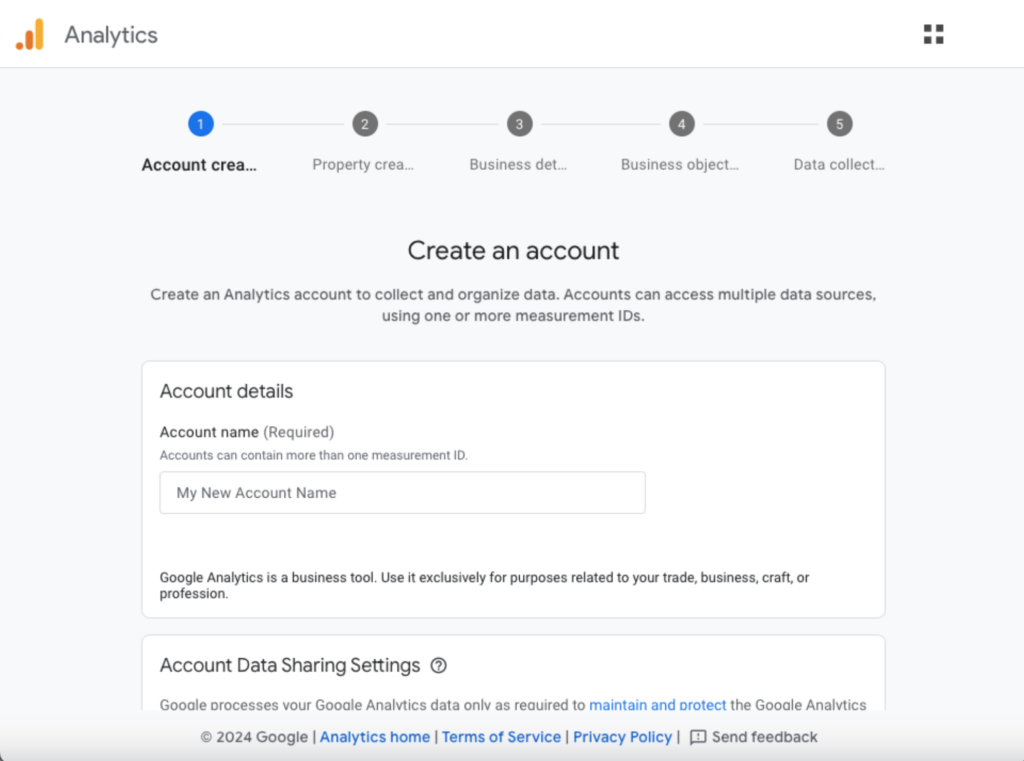 Google Analytics Create an Account