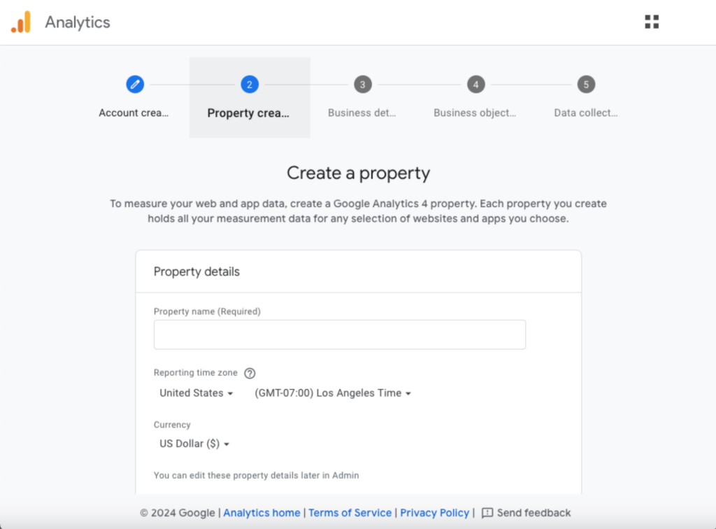 Google Analytics Create a Property