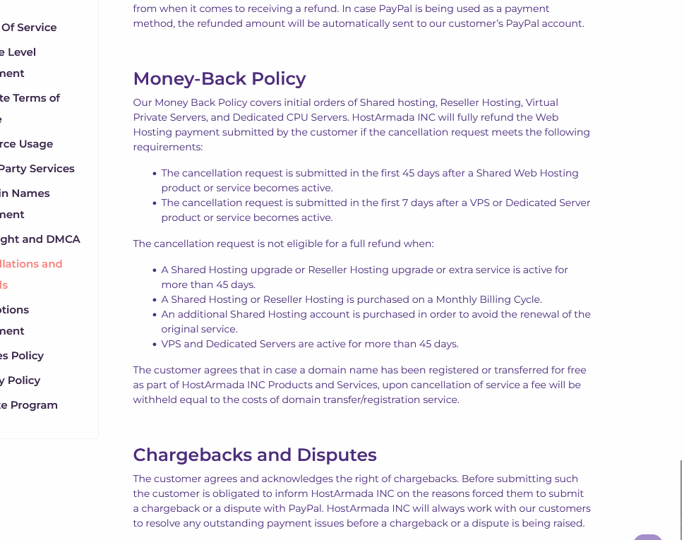 hostarmada money back policy