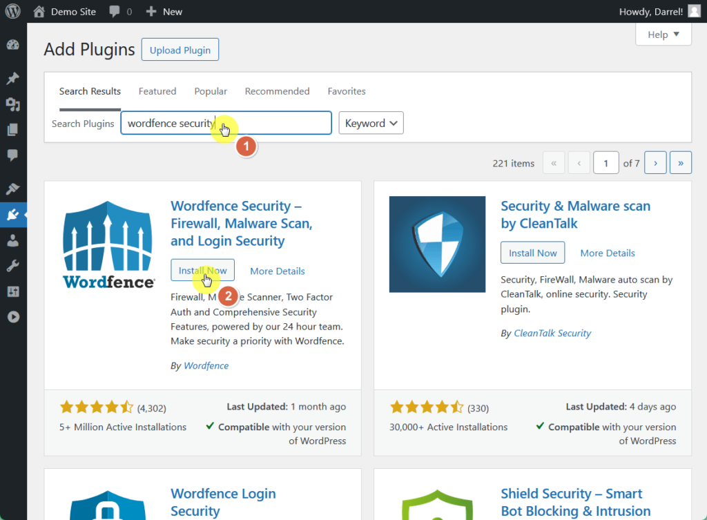 install the free wordfence security plugin