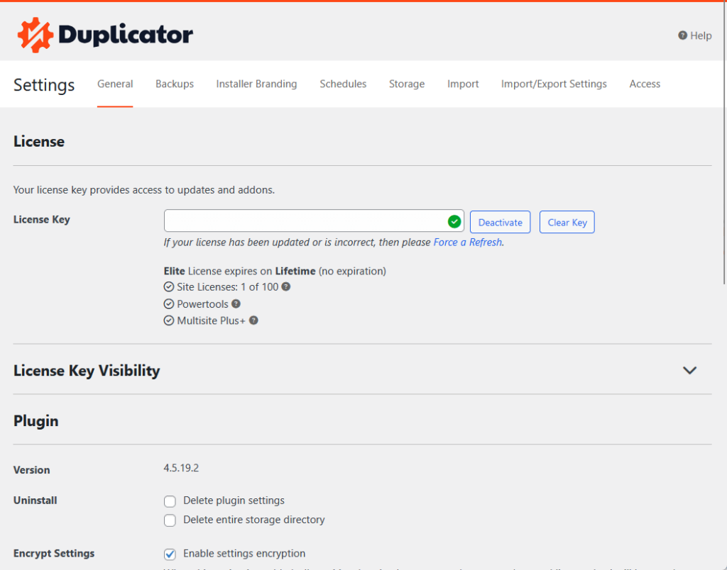 duplicator settings page