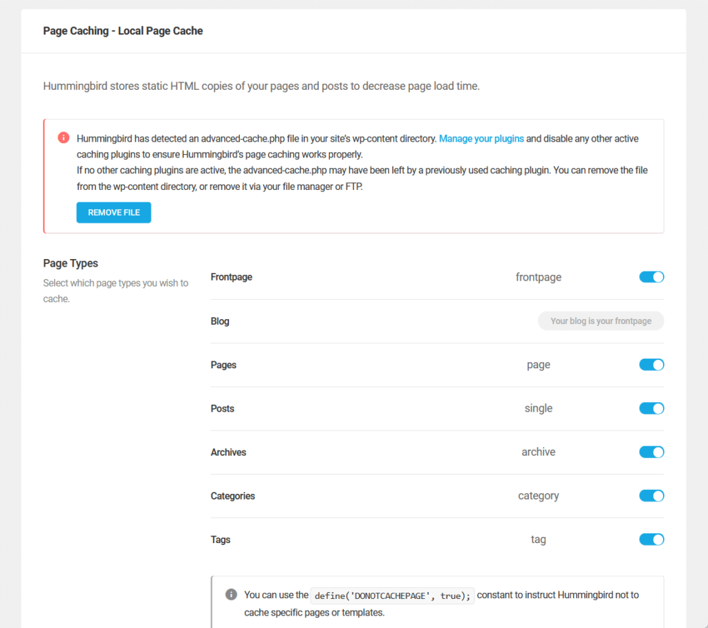 page caching - local page cache in hummingbird