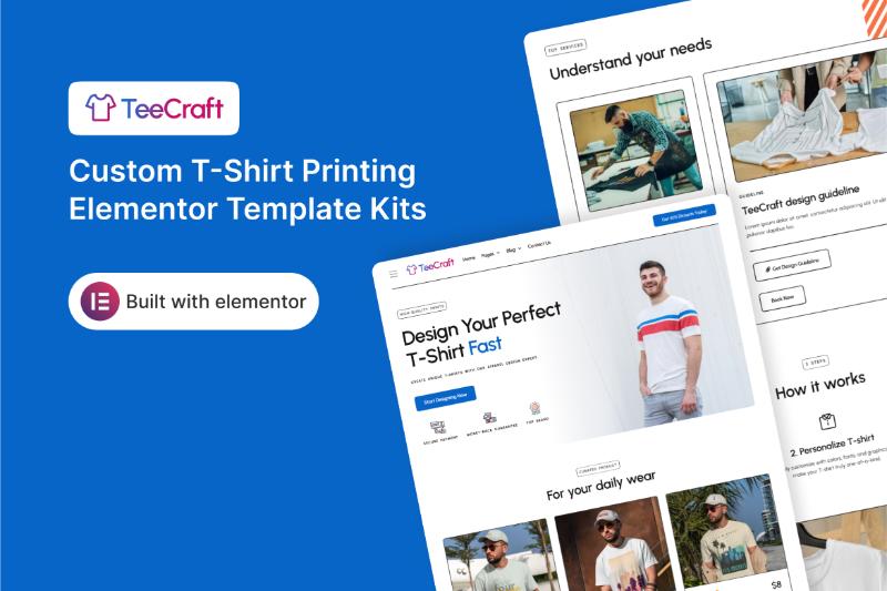 TeeCraft - Custom T-Shirt Printing Elementor Template Kit