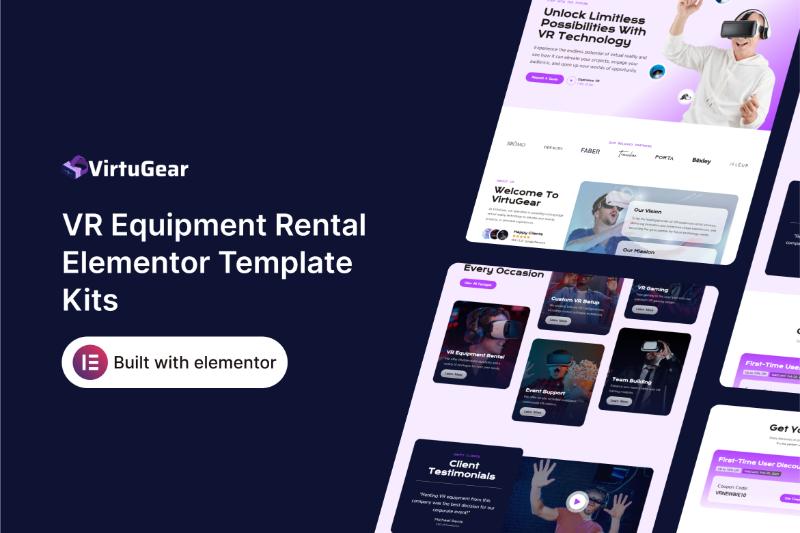 VirtuGear - VR Equipment Rental Elementor Template Kit
