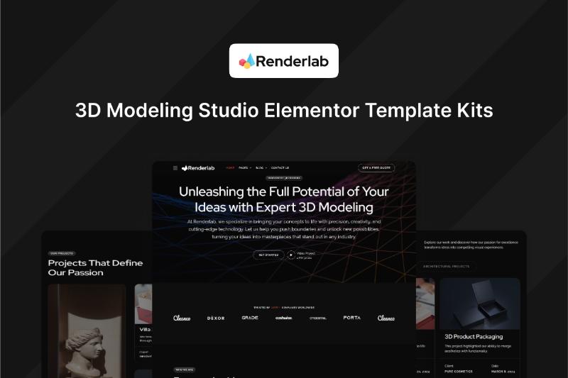 RenderLab - 3D Modeling Studio Elementor Template Kit