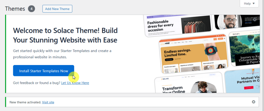 install starter templates now button for solace