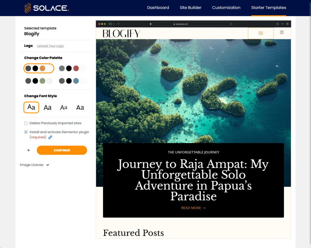 solace blogify installation screen