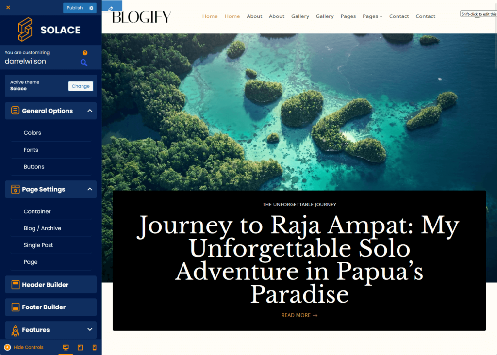 solace customizer screen