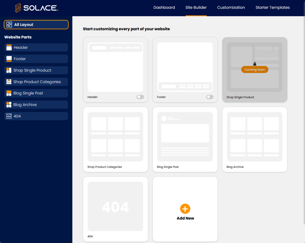 solace site builder with coming soon on other features