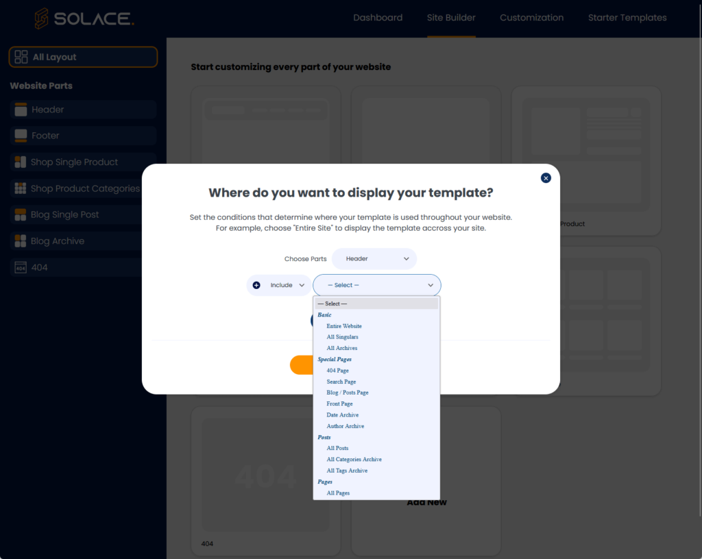where to display the template in solace